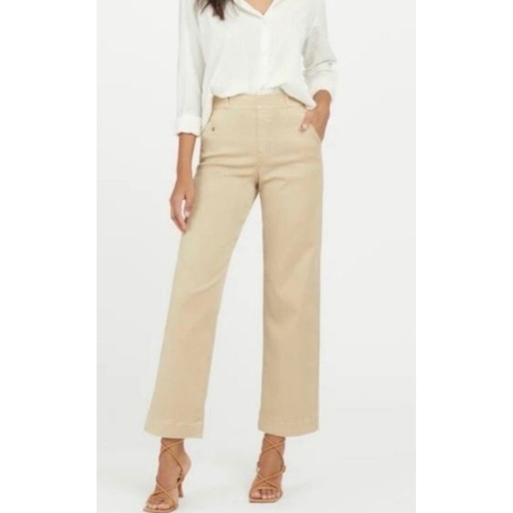 NWT Spanx Stretch Twill Cropped Wide Leg Pants Bone Beige Petite Small